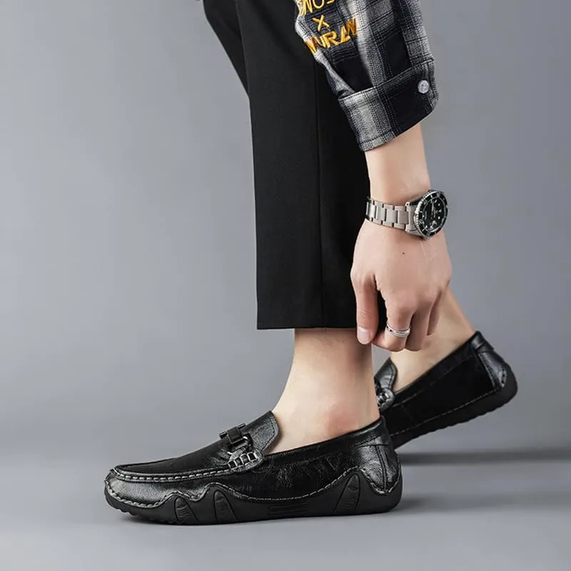 Men Genuine Leather Casual Slip on Moccasin Boat Shoe Softsole Handmade Breathable Non-Slip Comfortable Lightweight Fashion Driving Loafer