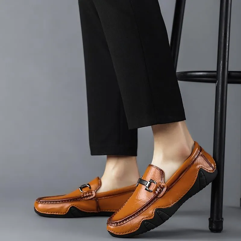 Men Genuine Leather Casual Slip on Moccasin Boat Shoe Softsole Handmade Breathable Non-Slip Comfortable Lightweight Fashion Driving Loafer