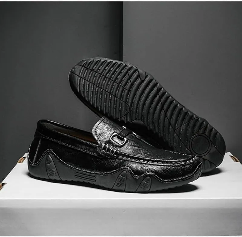 Men Genuine Leather Casual Slip on Moccasin Boat Shoe Softsole Handmade Breathable Non-Slip Comfortable Lightweight Fashion Driving Loafer