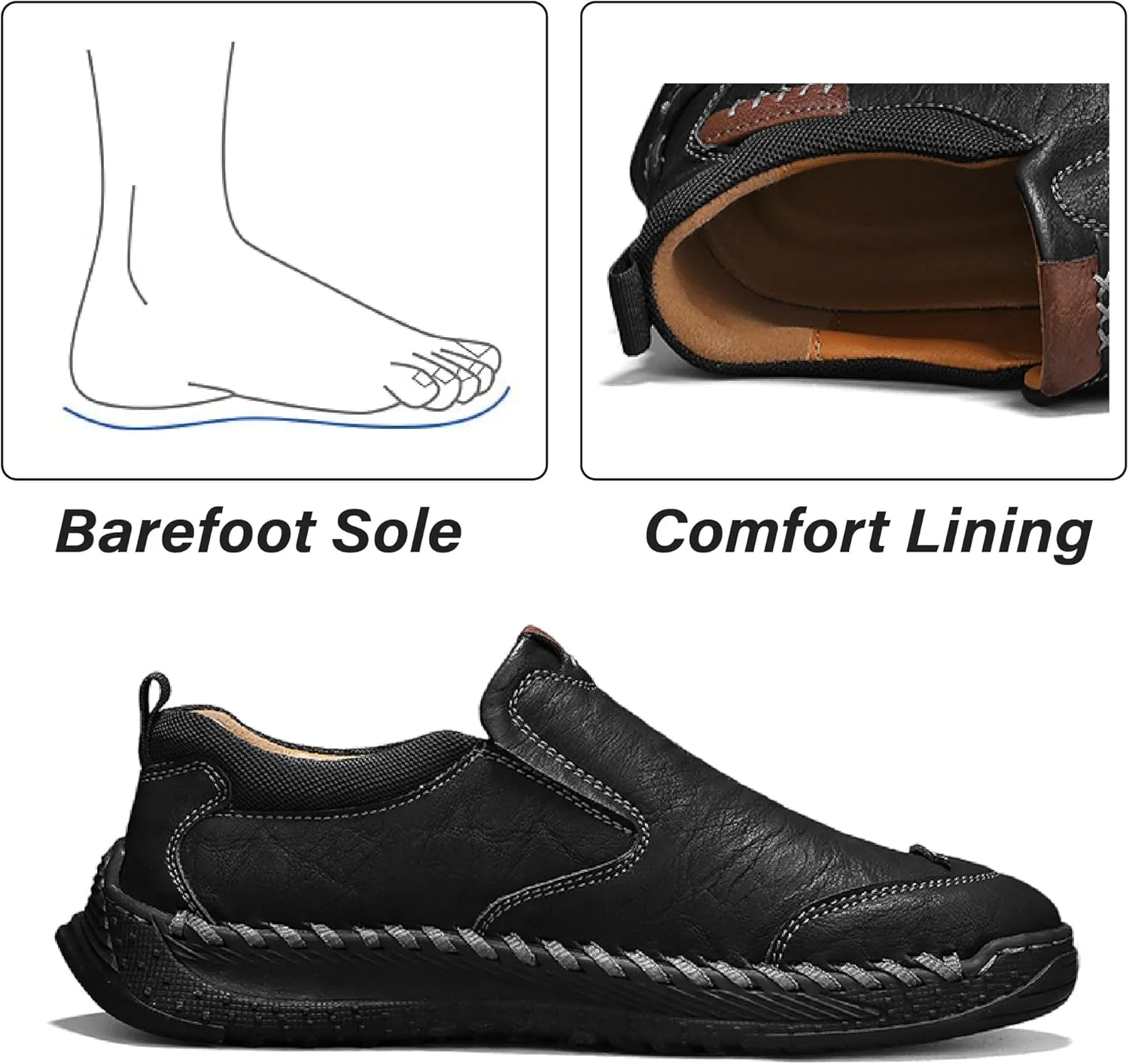 Mens Casual Leather Lightweight Loafers Outdoor Sole Walking Comfortable Soft Driving Shoes
