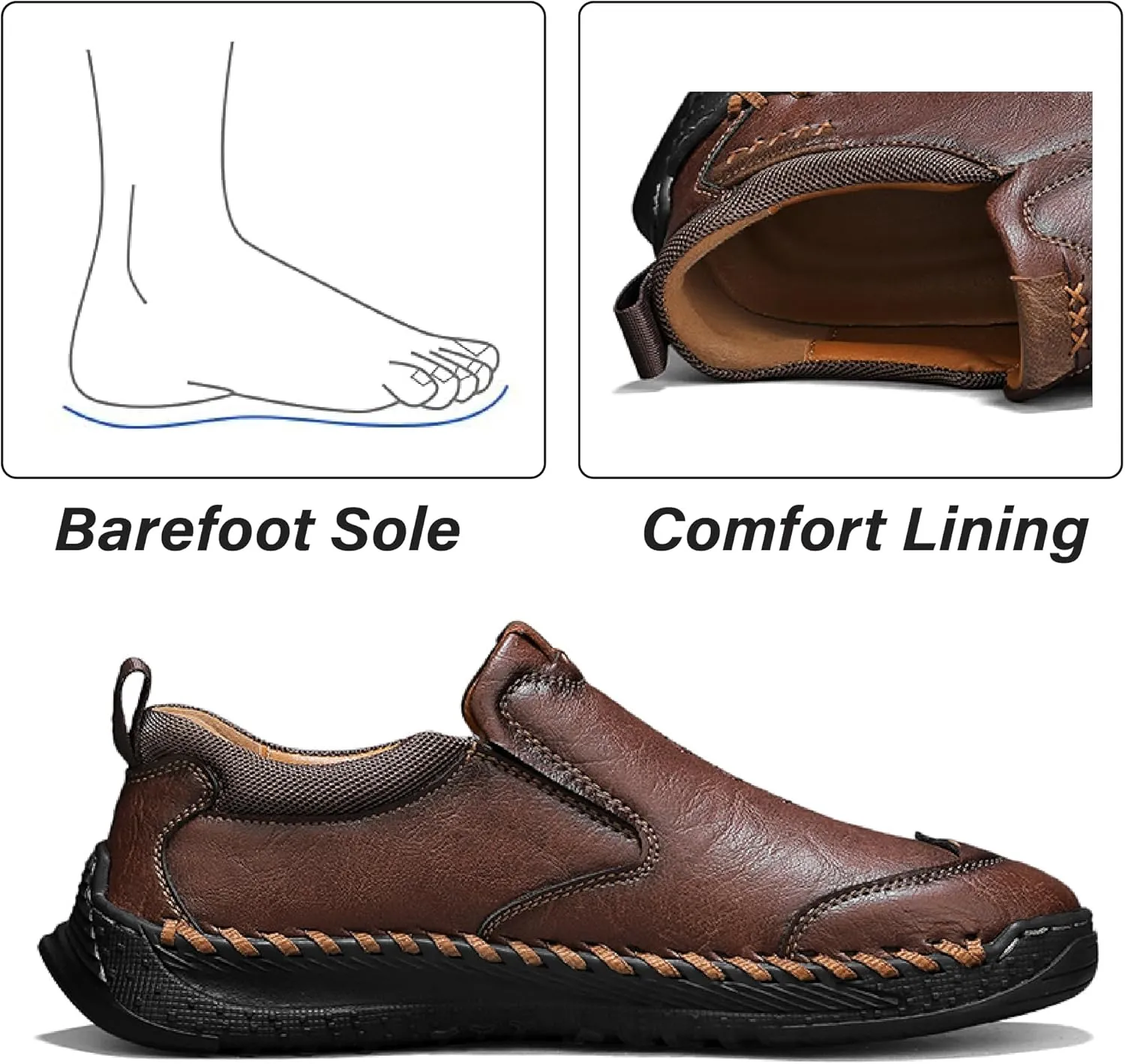 Mens Casual Leather Lightweight Loafers Outdoor Sole Walking Comfortable Soft Driving Shoes