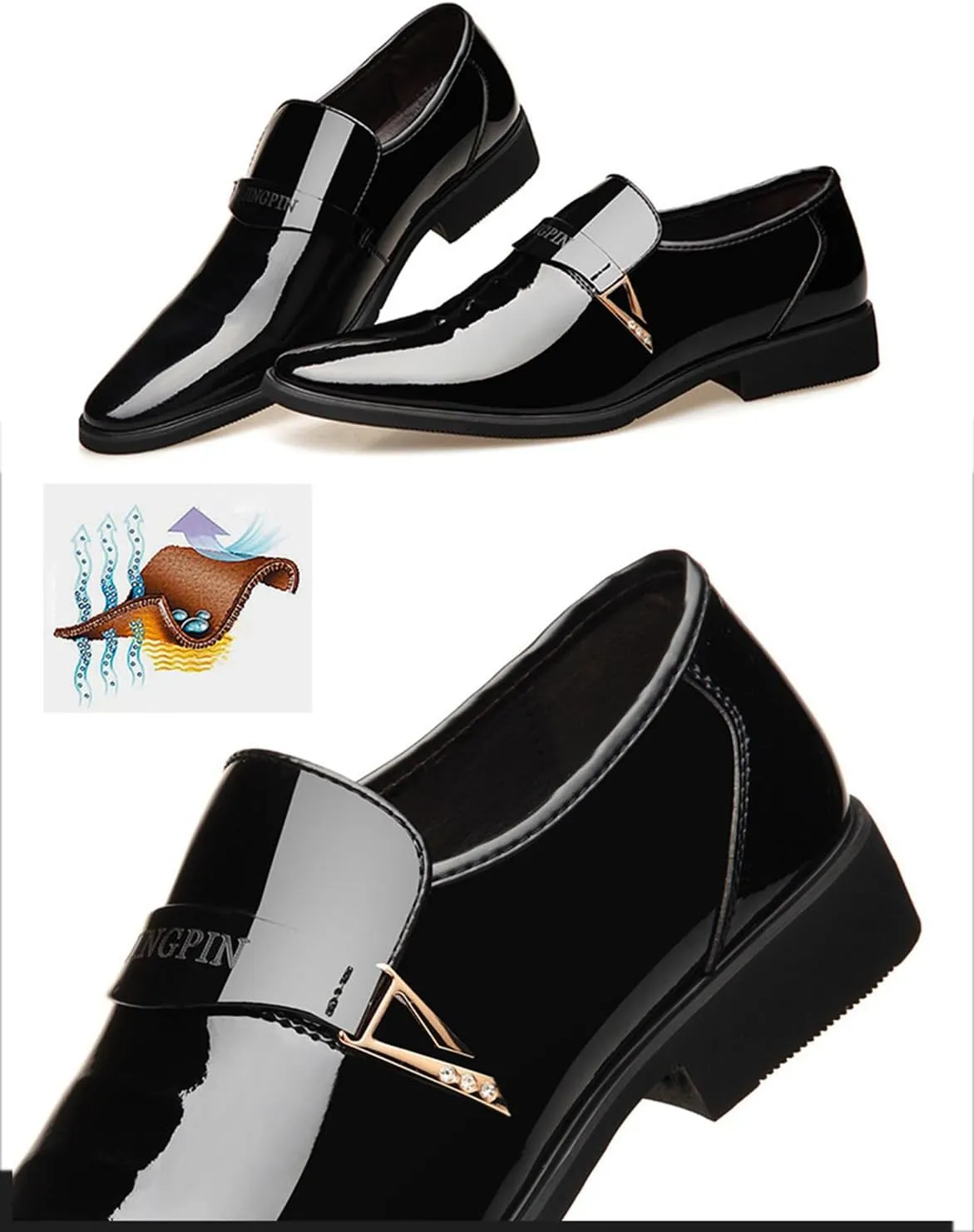 Men's Fashion Patent Leather Dress Loafers Comfy Slip-On Suits Shoes for Driving Evening Uniform Party Work Office