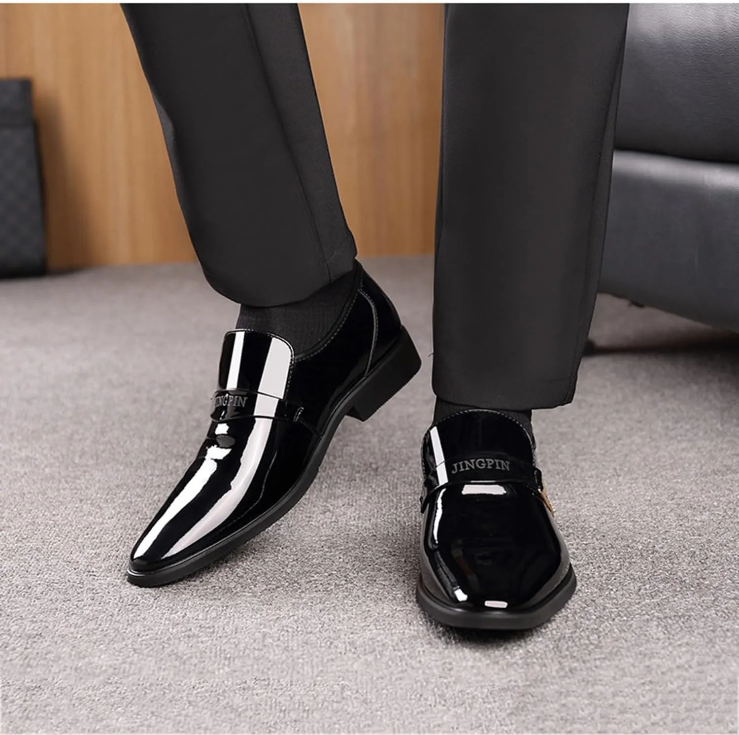 Men's Fashion Patent Leather Dress Loafers Comfy Slip-On Suits Shoes for Driving Evening Uniform Party Work Office