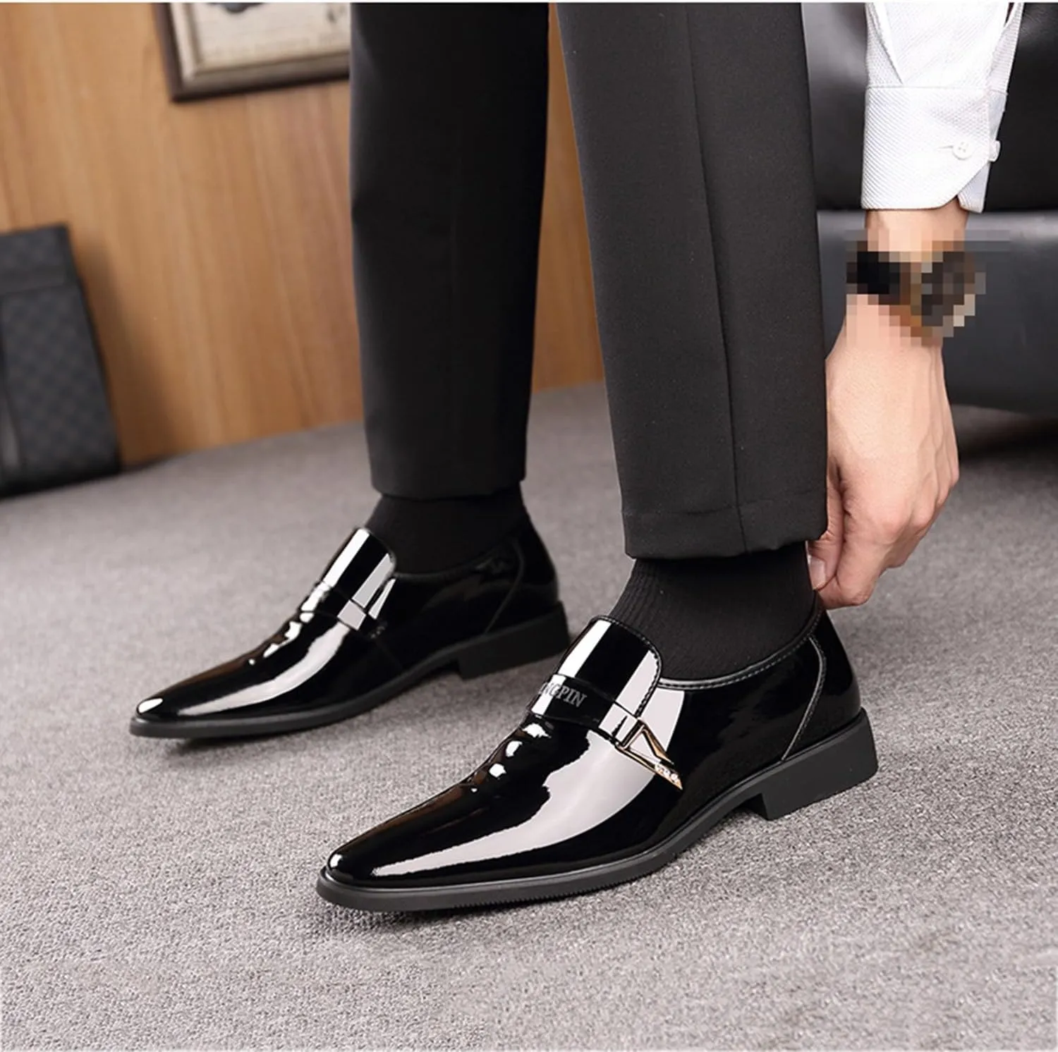 Men's Fashion Patent Leather Dress Loafers Comfy Slip-On Suits Shoes for Driving Evening Uniform Party Work Office
