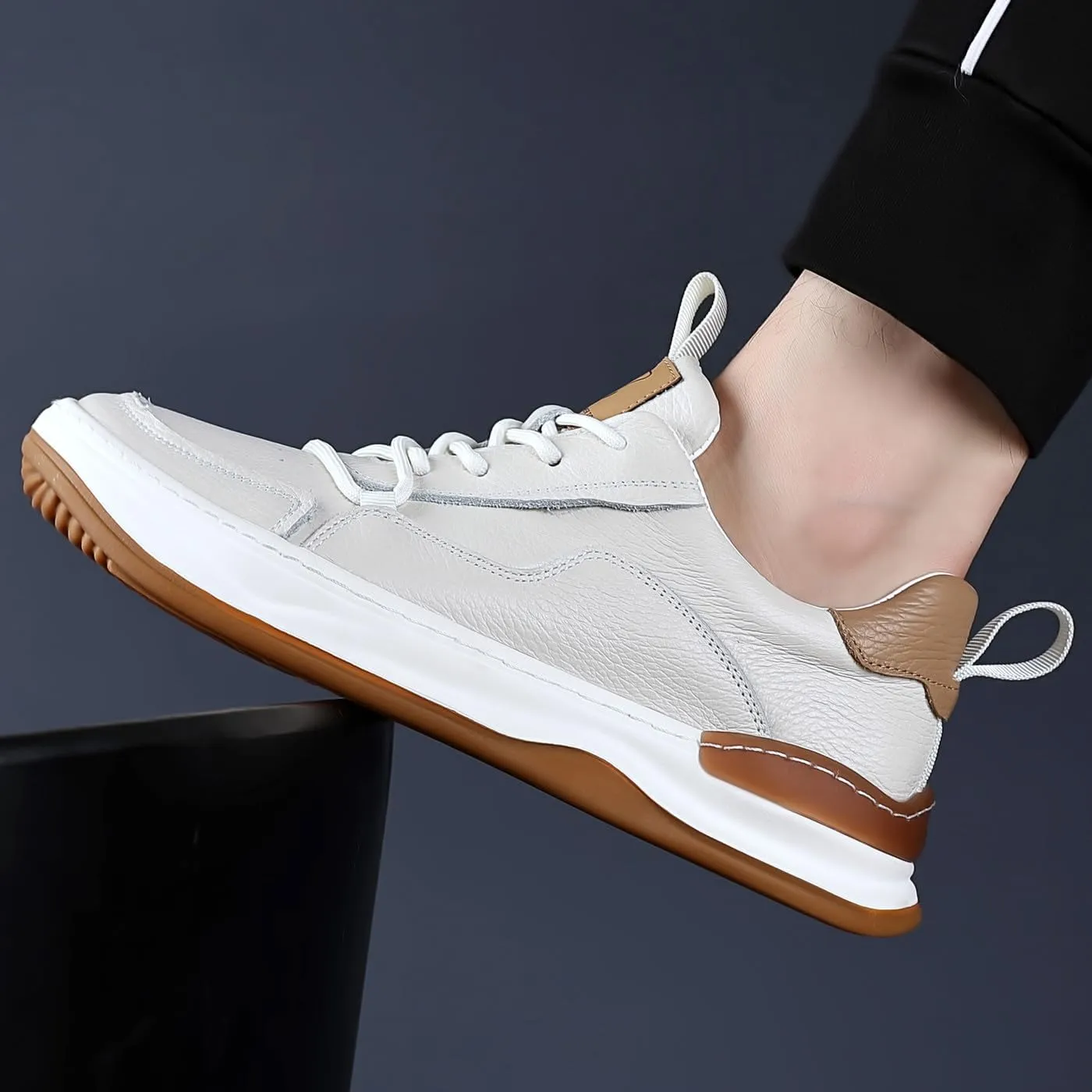 Men's Genuine Leather Lace Up Fashion Loafers Sneakers Casual Walking Driving Shoes