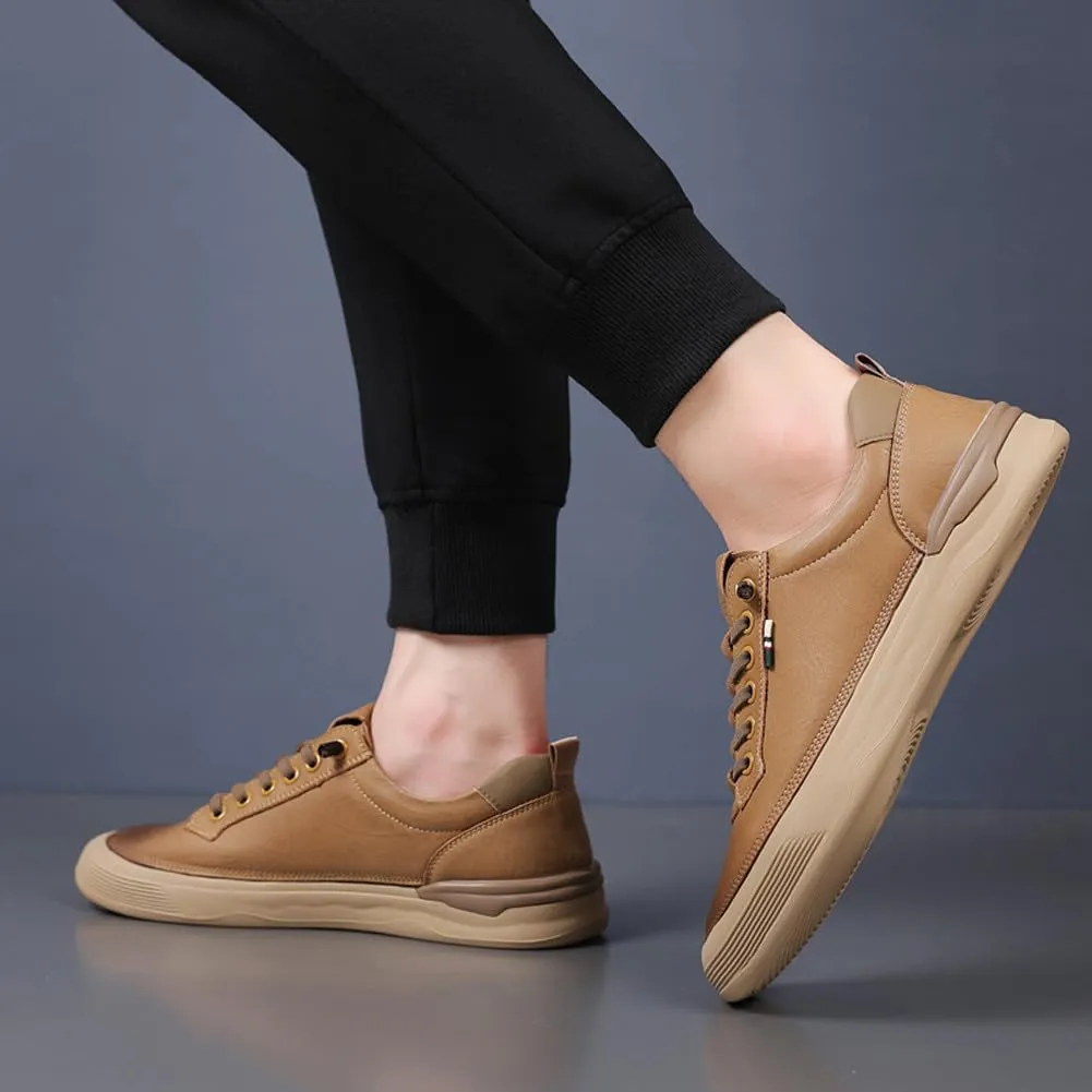 Men's Genuine Leather Lace Up Fashion Loafers Sneakers Casual Walking Driving Shoes