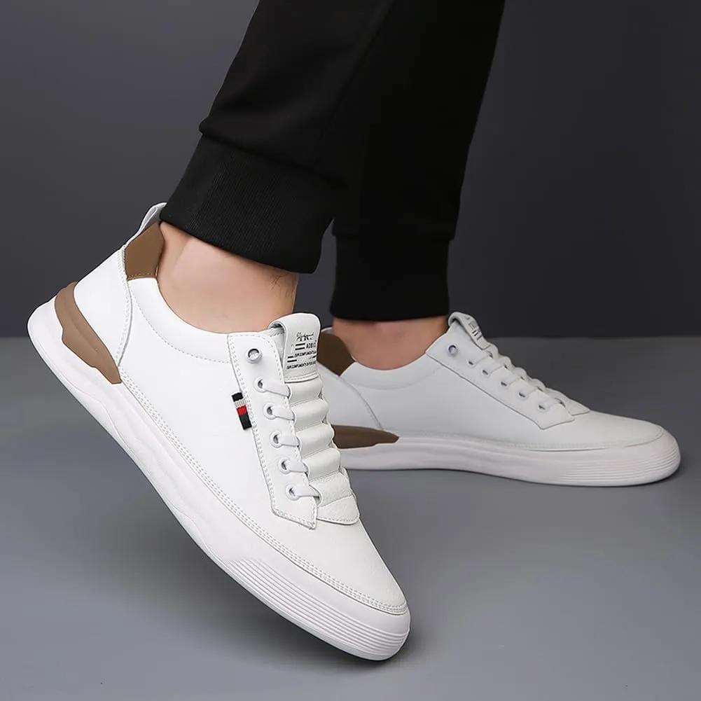 Men's Genuine Leather Lace Up Fashion Loafers Sneakers Casual Walking Driving Shoes