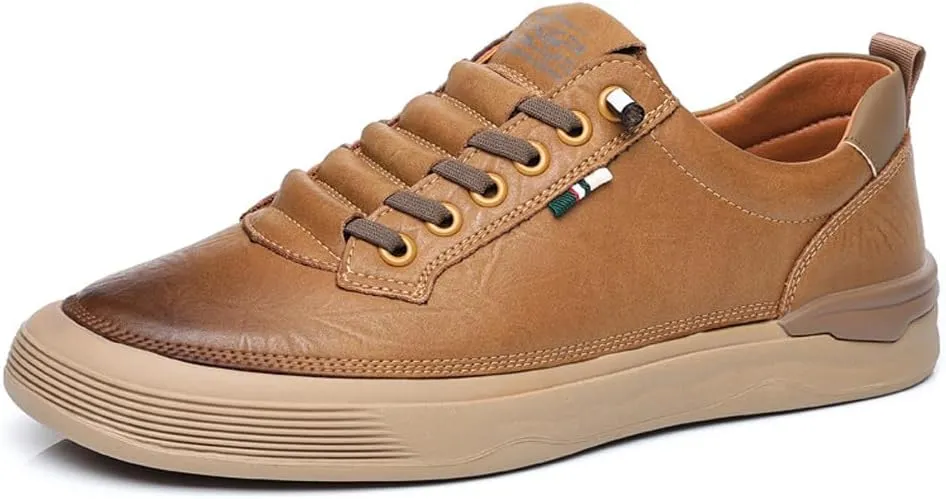 Men's Genuine Leather Lace Up Fashion Loafers Sneakers Casual Walking Driving Shoes