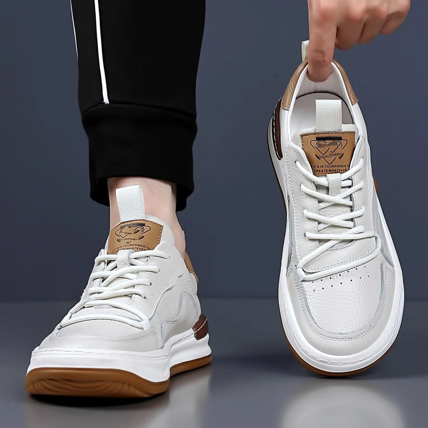 Men's Genuine Leather Lace Up Fashion Loafers Sneakers Casual Walking Driving Shoes