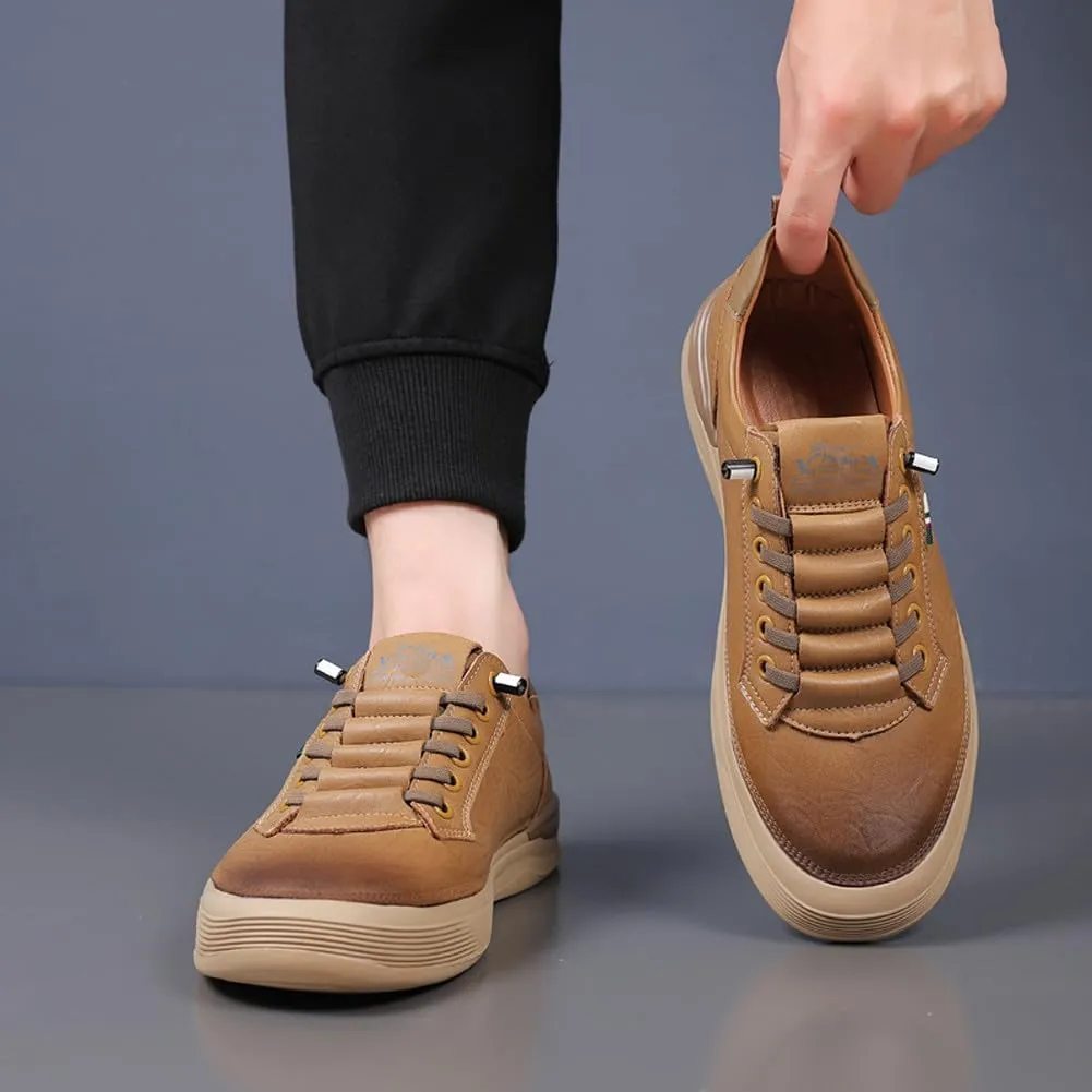 Men's Genuine Leather Lace Up Fashion Loafers Sneakers Casual Walking Driving Shoes