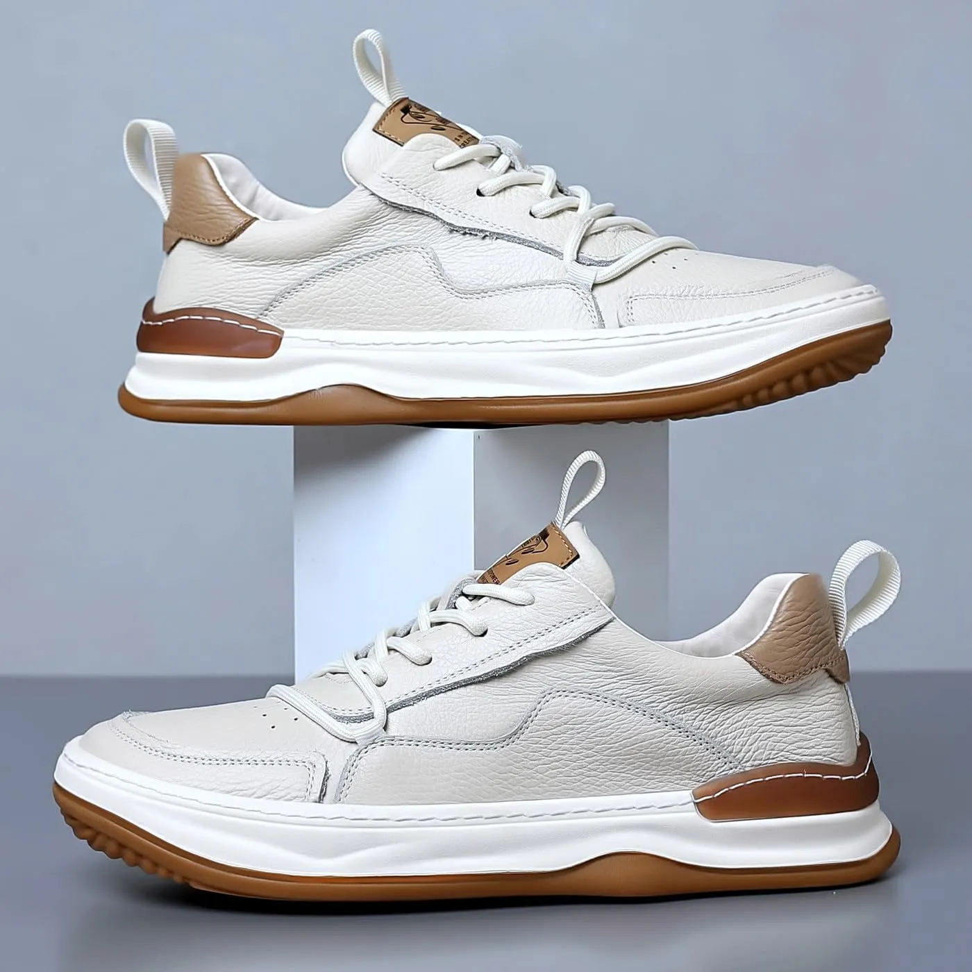 Men's Genuine Leather Lace Up Fashion Loafers Sneakers Casual Walking Driving Shoes