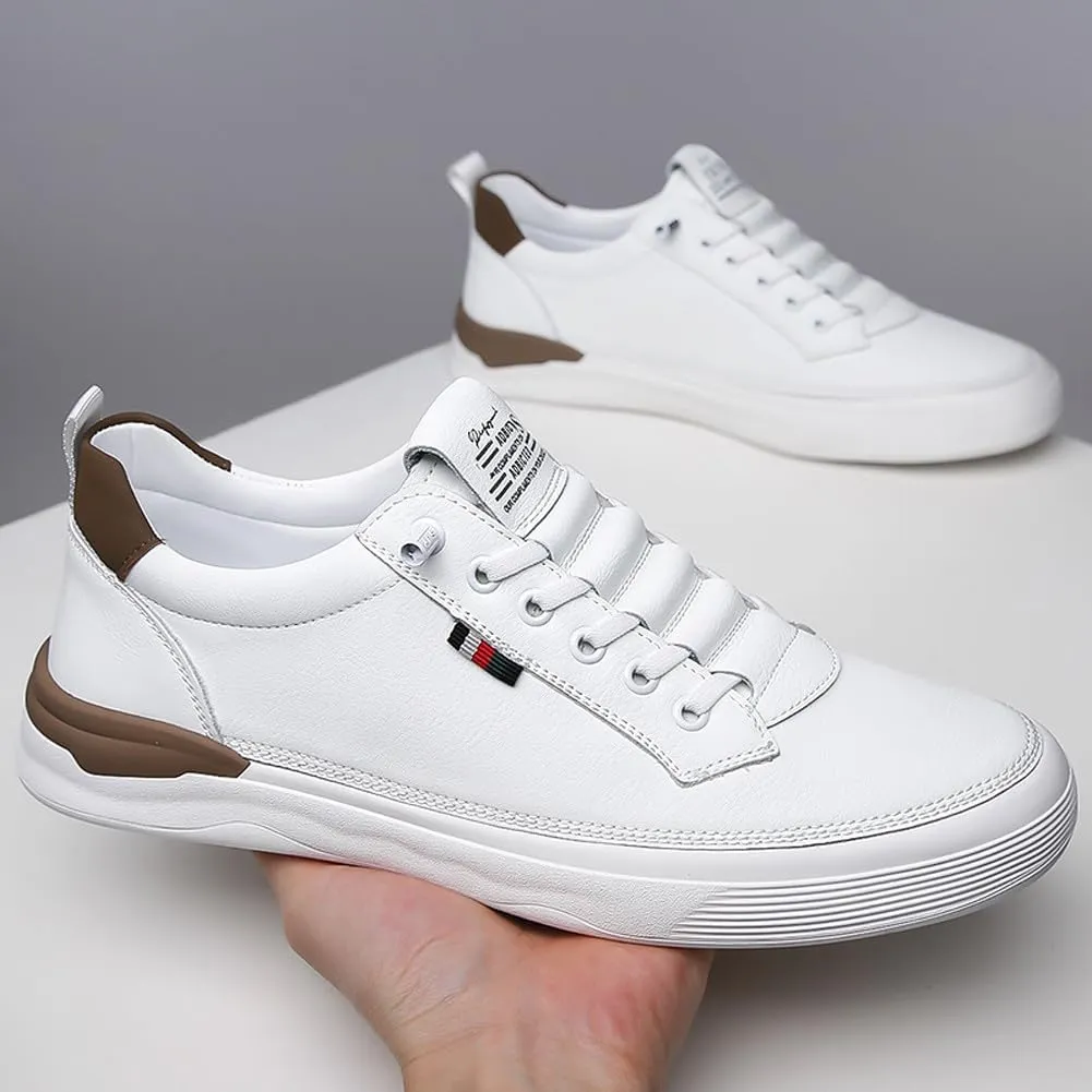 Men's Genuine Leather Lace Up Fashion Loafers Sneakers Casual Walking Driving Shoes