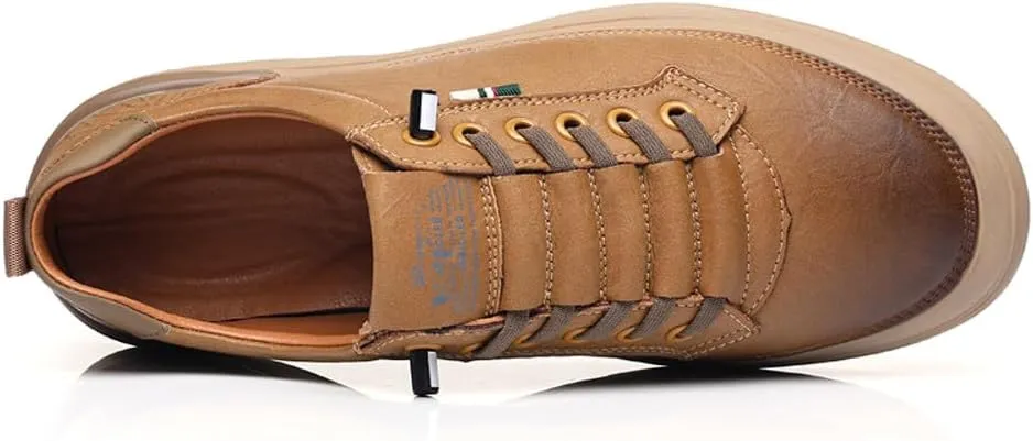 Men's Genuine Leather Lace Up Fashion Loafers Sneakers Casual Walking Driving Shoes