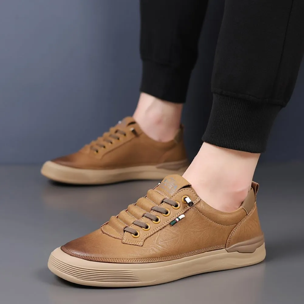 Men's Genuine Leather Lace Up Fashion Loafers Sneakers Casual Walking Driving Shoes