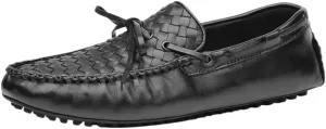 Mens Genuine Leather Woven Loafers Slip On Round Toe Stitching Details Flexible Party Wedding Shoes