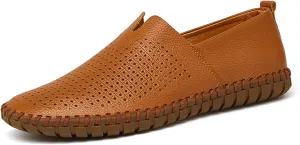 Men's Handmade Genuine Leather Loafer Shoes Slip On Soft Walking Driving Shoes