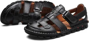 Mens Leather Casual Beach Fisherman Shoes Adjustable Driving Shoes Size 8 -Black