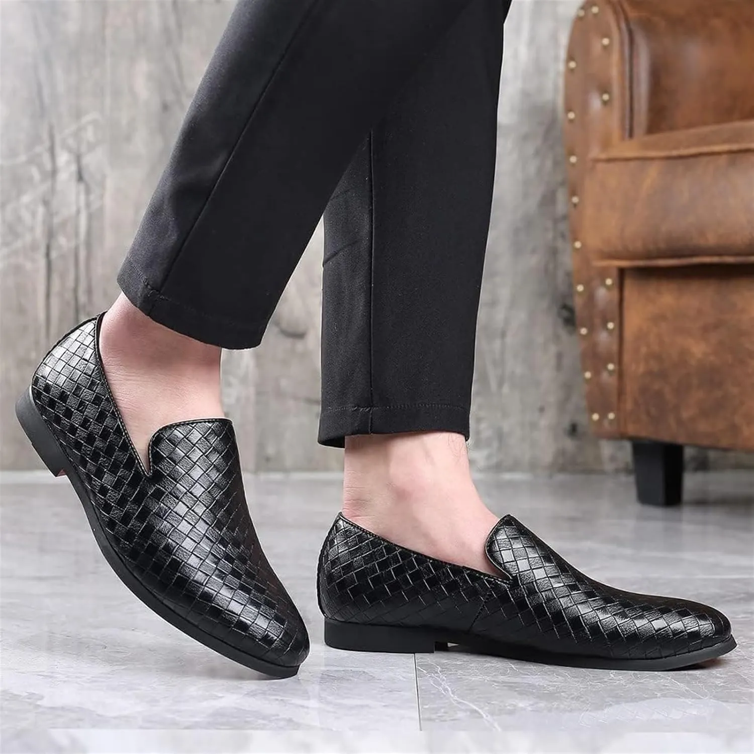 Men's Loafers Dress Casual Easy Slip-On Leather Formal Lightweight Driving Walking Shoes for Business Casual Work Outdoor Dating