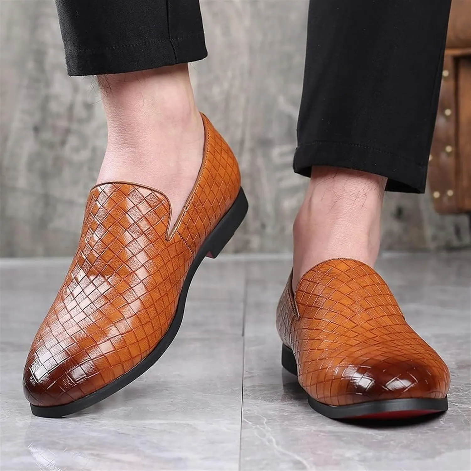 Men's Loafers Dress Casual Easy Slip-On Leather Formal Lightweight Driving Walking Shoes for Business Casual Work Outdoor Dating