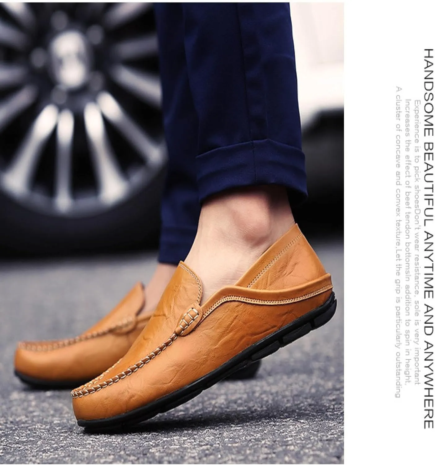 Men's Premium Genuine Leather Casual Slip Into Loafers, Breathable Driving Shoes, Fashion Slippers