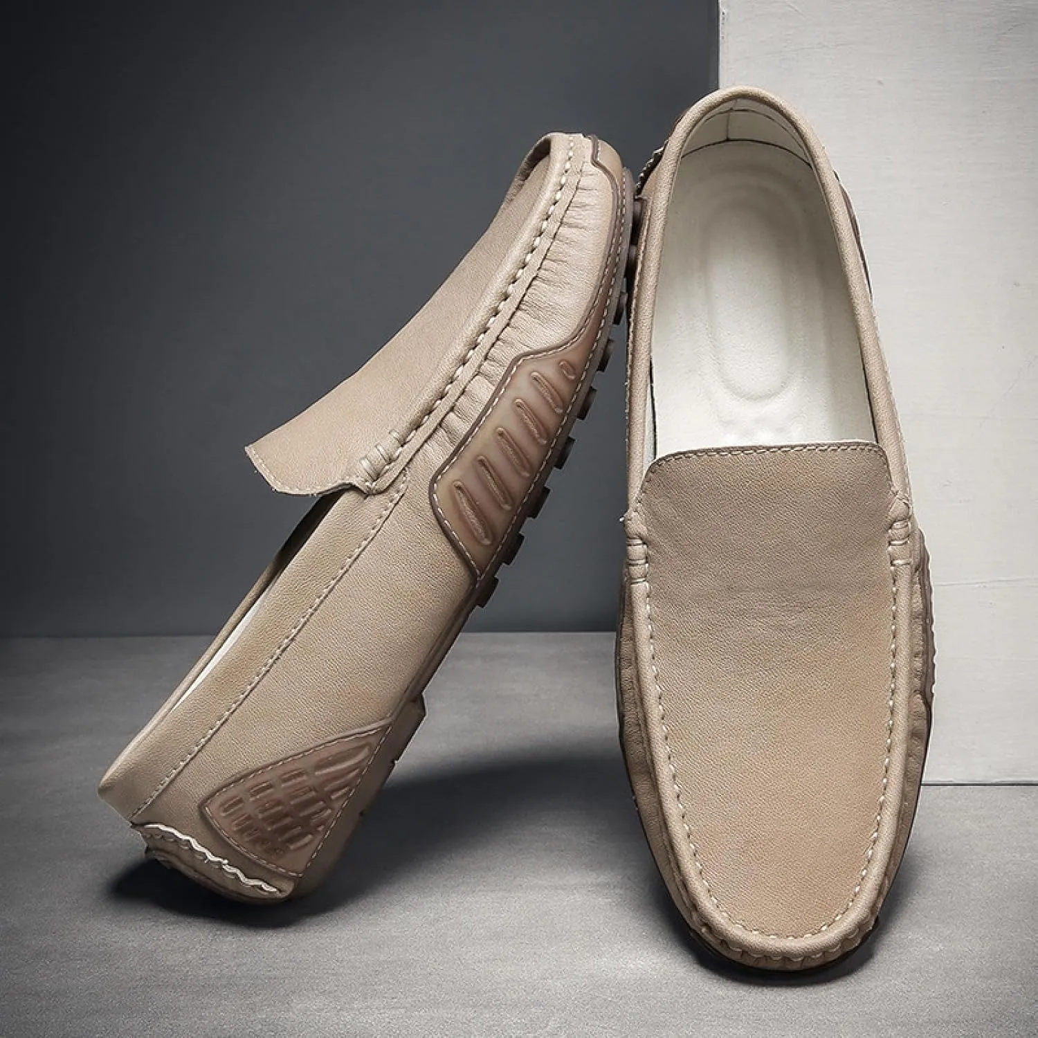 Men's Premium Genuine Leather Casual Slip Into Loafers, Breathable Driving Shoes, Fashion Slippers