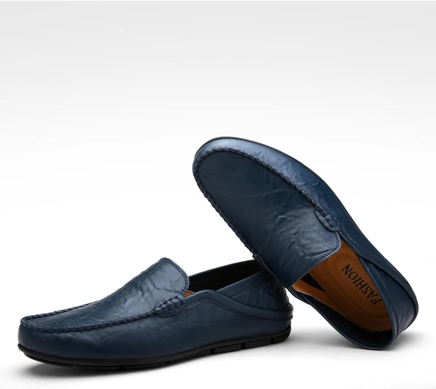 Men's Premium Genuine Leather Casual Slip Into Loafers, Breathable Driving Shoes, Fashion Slippers