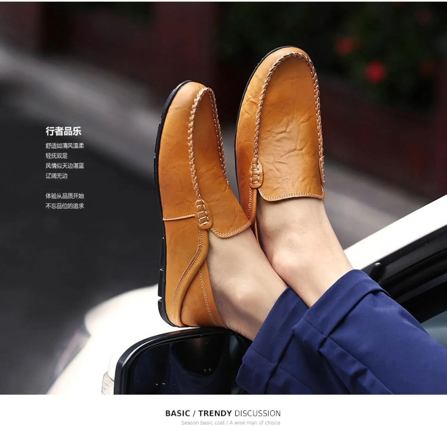 Men's Premium Genuine Leather Casual Slip Into Loafers, Breathable Driving Shoes, Fashion Slippers
