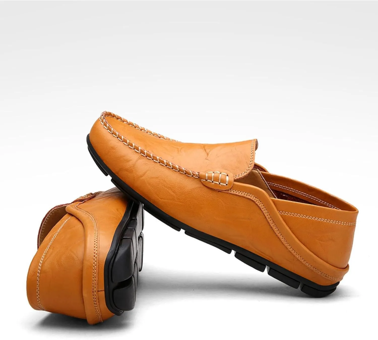 Men's Premium Genuine Leather Casual Slip Into Loafers, Breathable Driving Shoes, Fashion Slippers