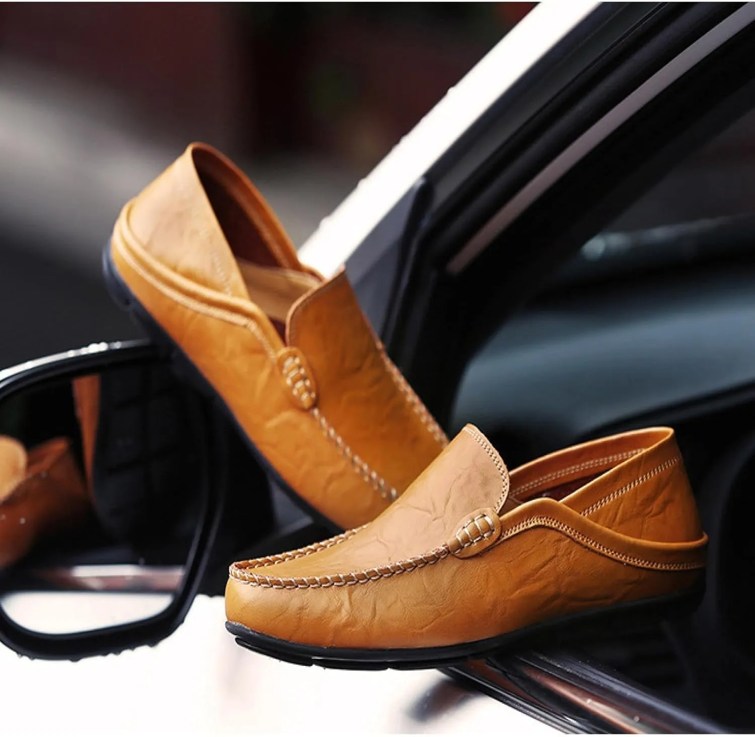Men's Premium Genuine Leather Casual Slip Into Loafers, Breathable Driving Shoes, Fashion Slippers