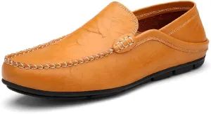 Men's Premium Genuine Leather Casual Slip Into Loafers, Breathable Driving Shoes, Fashion Slippers