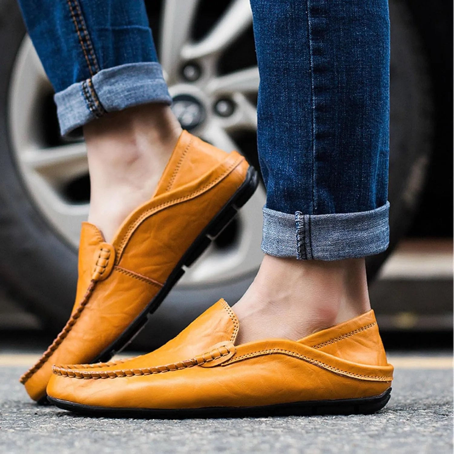 Men's Premium Genuine Leather Casual Slip on Loafers Breathable Driving Shoes Fashion Slipper