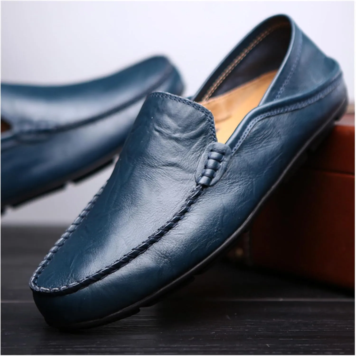Men's Premium Genuine Leather Casual Slip on Loafers Breathable Driving Shoes Fashion Slipper