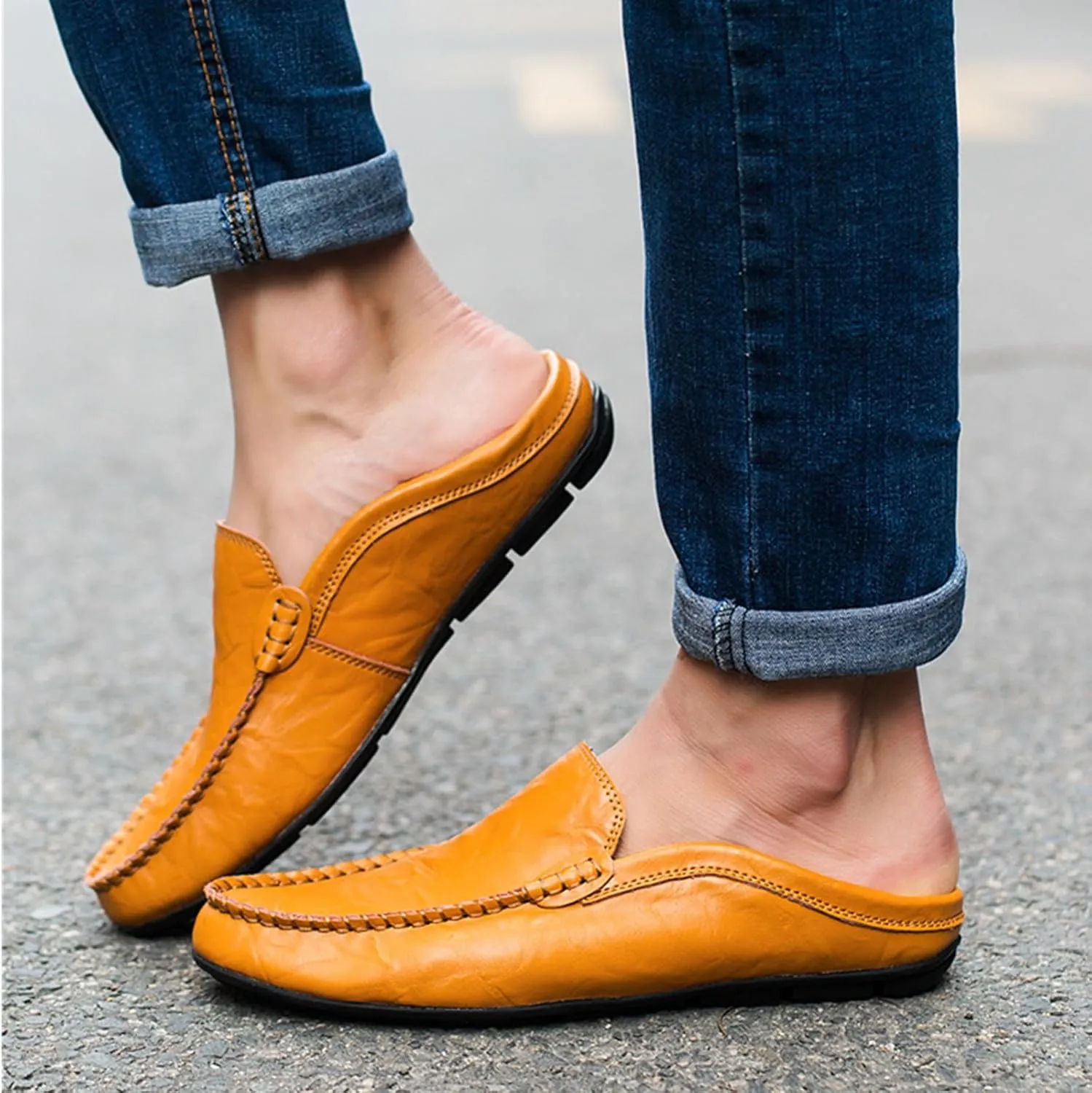 Men's Premium Genuine Leather Casual Slip on Loafers Breathable Driving Shoes Fashion Slipper
