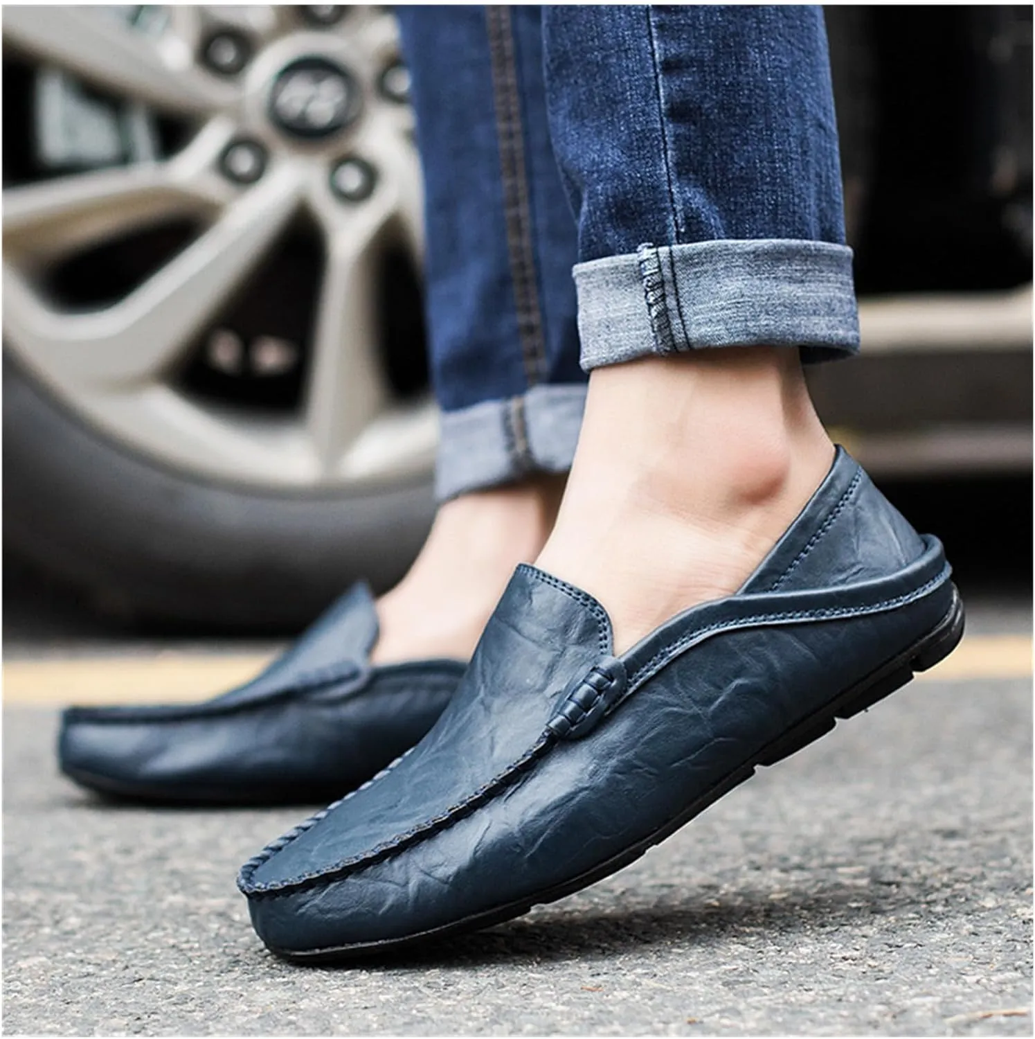Men's Premium Genuine Leather Casual Slip on Loafers Breathable Driving Shoes Fashion Slipper