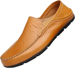 Men's Premium Genuine Leather Casual Slip on Loafers Breathable Driving Shoes Fashion Slipper