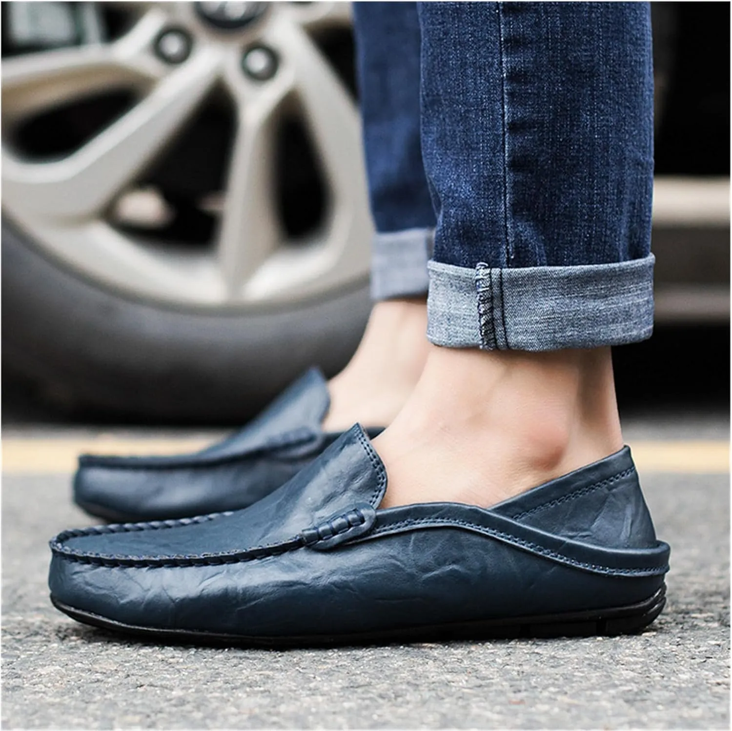 Men's Premium Genuine Leather Casual Slip on Loafers Breathable Driving Shoes Fashion Slipper