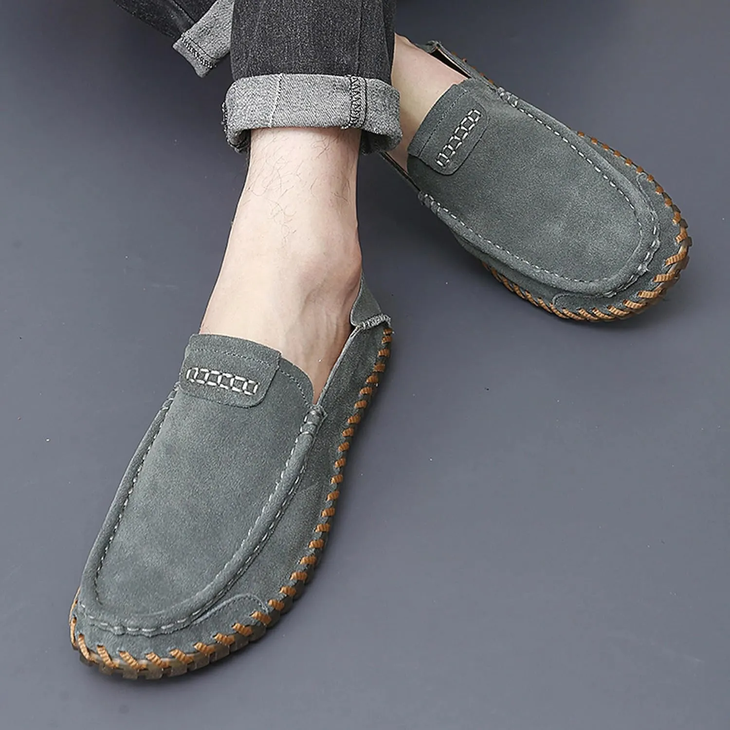 Men's Summer Soft Suede Loafers Penny Shoes Flat Comfortable Driving Shoes Anti Slip Boat Shoes Outdoor Casual Shoes for Men