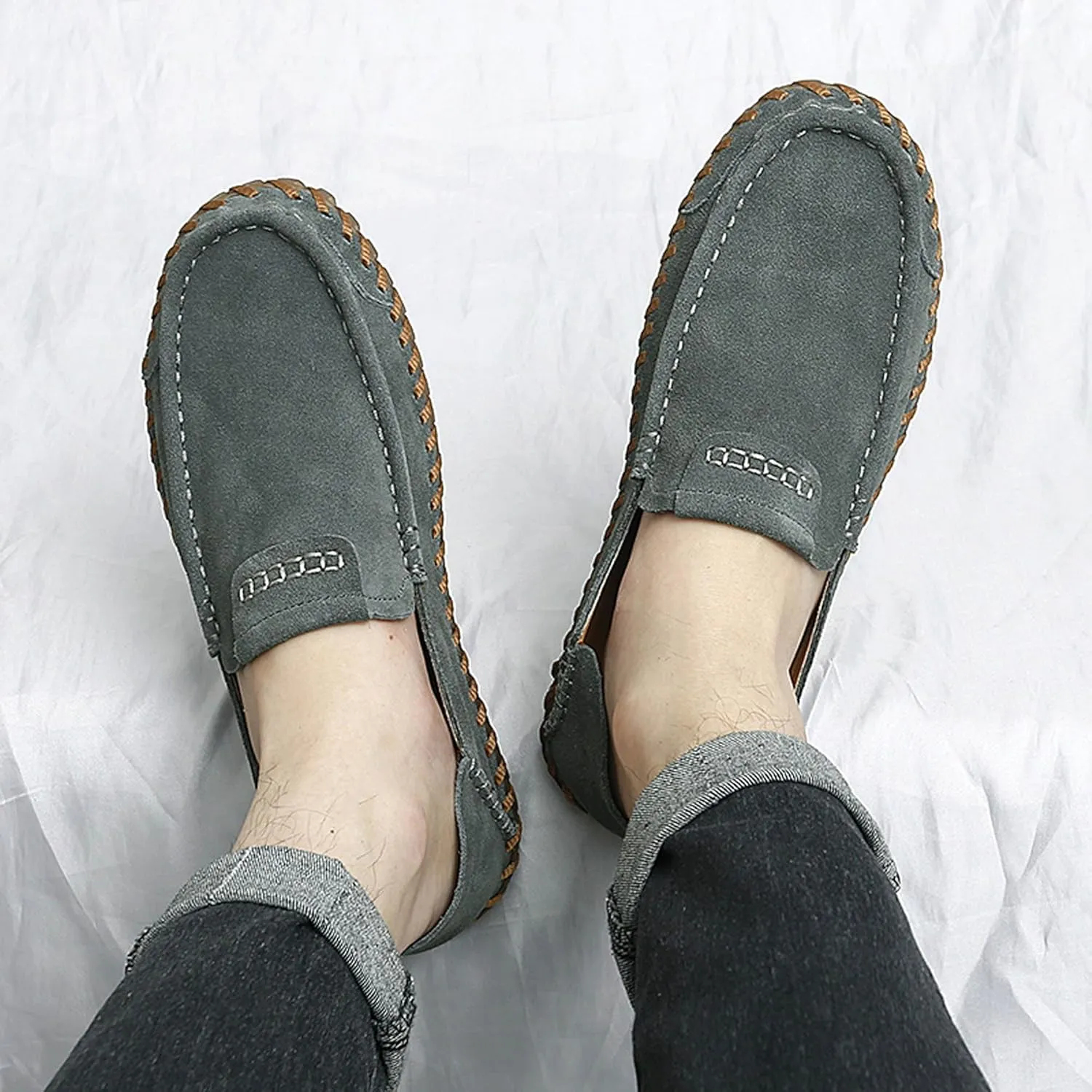 Men's Summer Soft Suede Loafers Penny Shoes Flat Comfortable Driving Shoes Anti Slip Boat Shoes Outdoor Casual Shoes for Men
