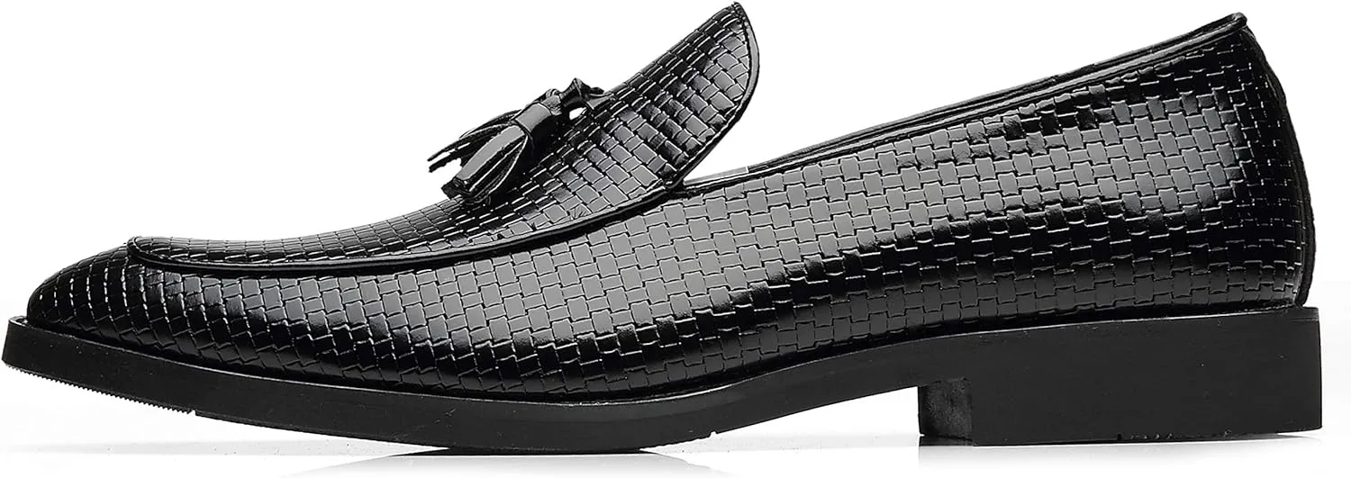 Men's Tassel Loafers Square Toe Comfortable PU Leather Casual Shoes for Driving Prom Dating