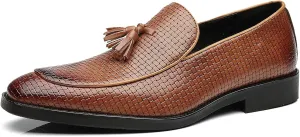 Men's Tassel Loafers Square Toe Comfortable PU Leather Casual Shoes for Driving Prom Dating