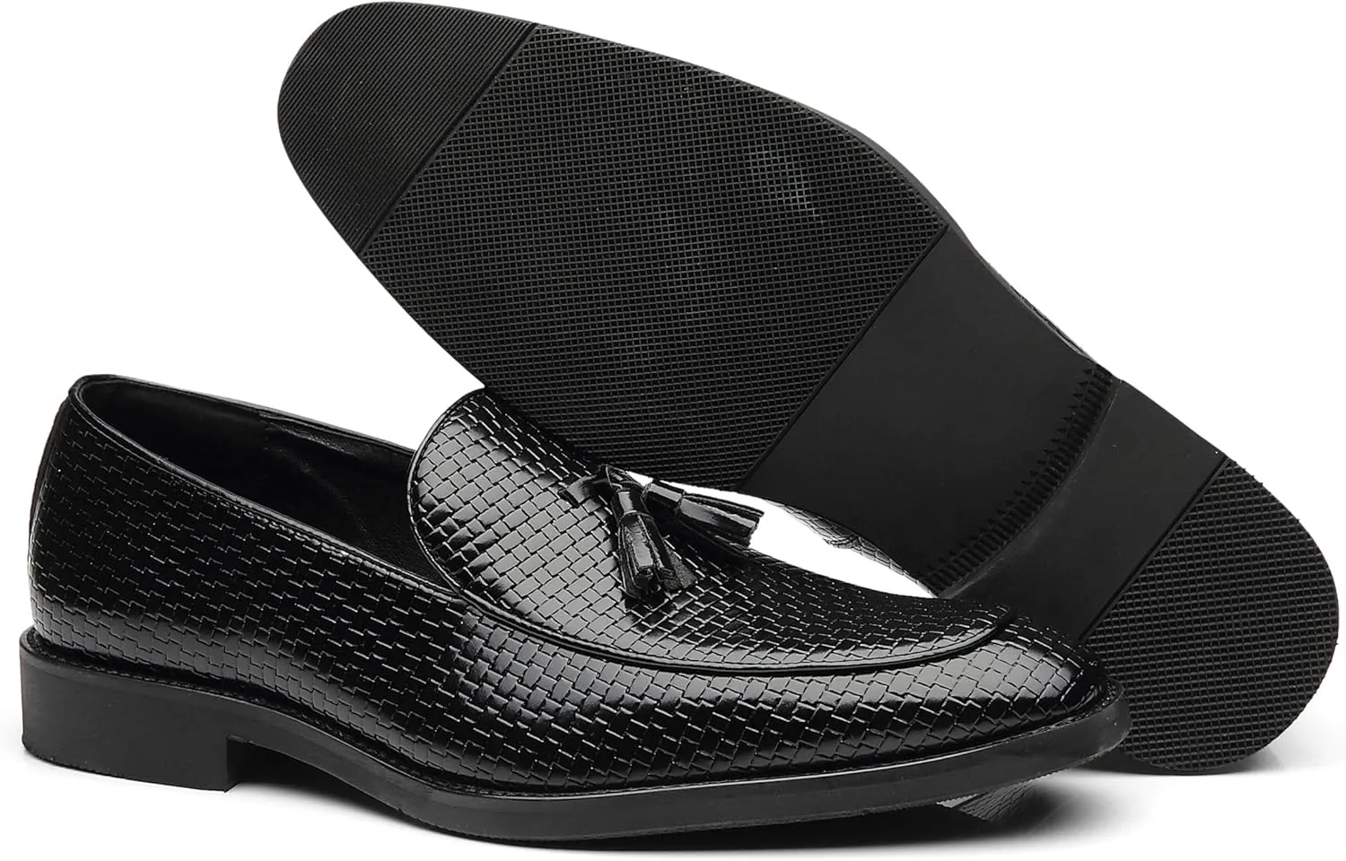 Men's Tassel Loafers Square Toe Comfortable PU Leather Casual Shoes for Driving Prom Dating
