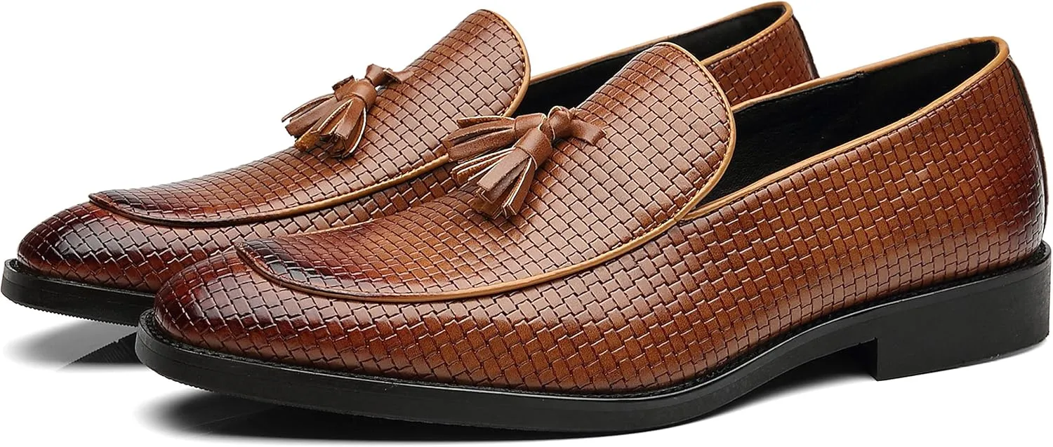 Men's Tassel Loafers Square Toe Comfortable PU Leather Casual Shoes for Driving Prom Dating