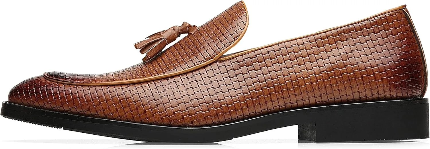 Men's Tassel Loafers Square Toe Comfortable PU Leather Casual Shoes for Driving Prom Dating