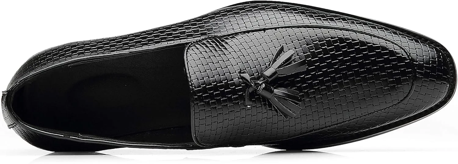 Men's Tassel Loafers Square Toe Comfortable PU Leather Casual Shoes for Driving Prom Dating