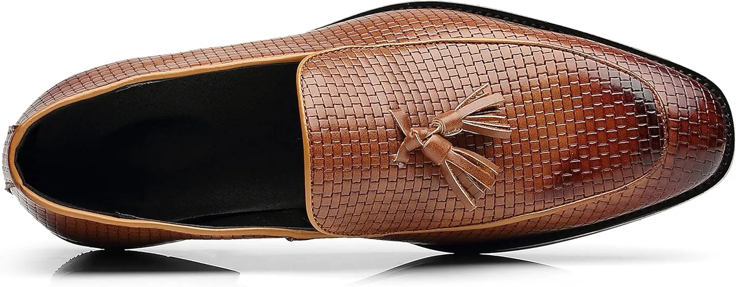 Men's Tassel Loafers Square Toe Comfortable PU Leather Casual Shoes for Driving Prom Dating