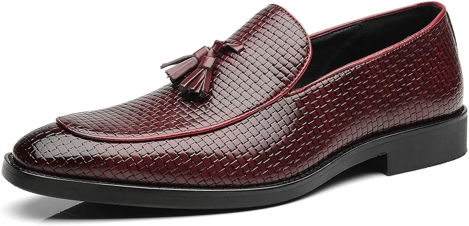Men's Tassel Loafers Square Toe Comfortable PU Leather Casual Shoes for Driving Prom Dating