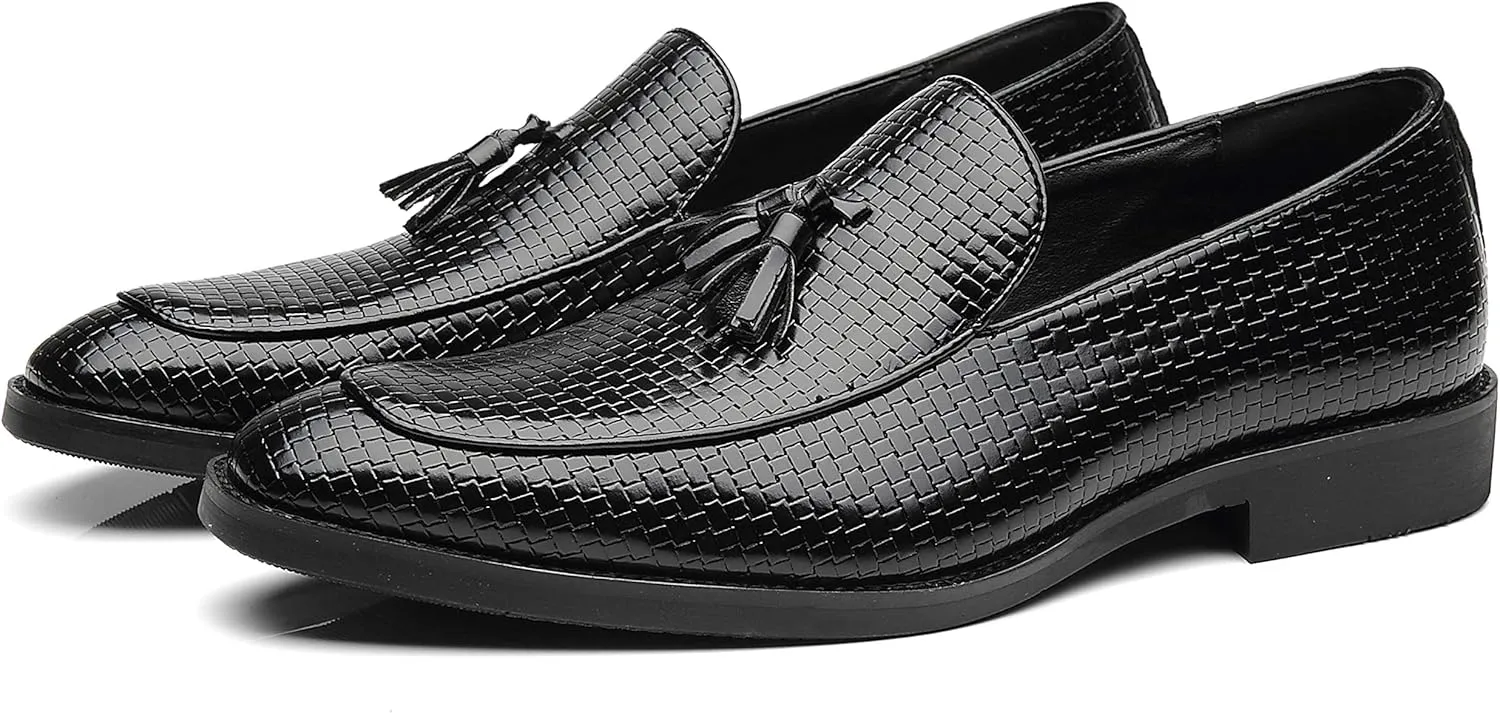 Men's Tassel Loafers Square Toe Comfortable PU Leather Casual Shoes for Driving Prom Dating