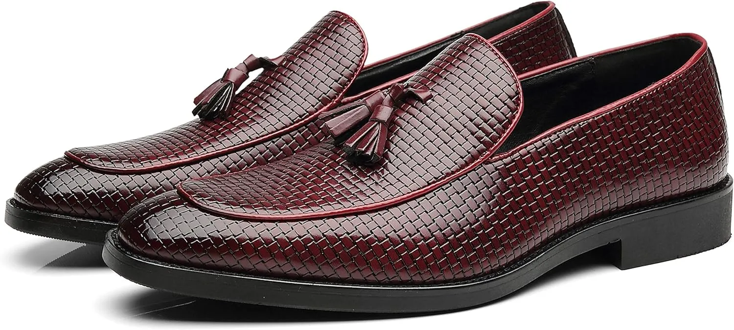Men's Tassel Loafers Square Toe Comfortable PU Leather Casual Shoes for Driving Prom Dating