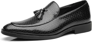 Men's Tassel Loafers Square Toe Comfortable PU Leather Casual Shoes for Driving Prom Dating