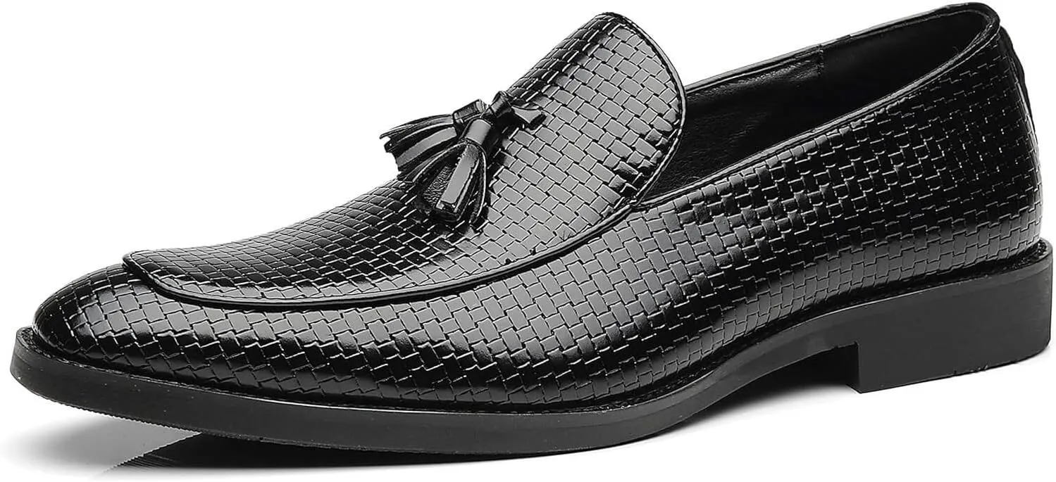 Men's Tassel Loafers Square Toe Comfortable PU Leather Casual Shoes for Driving Prom Dating